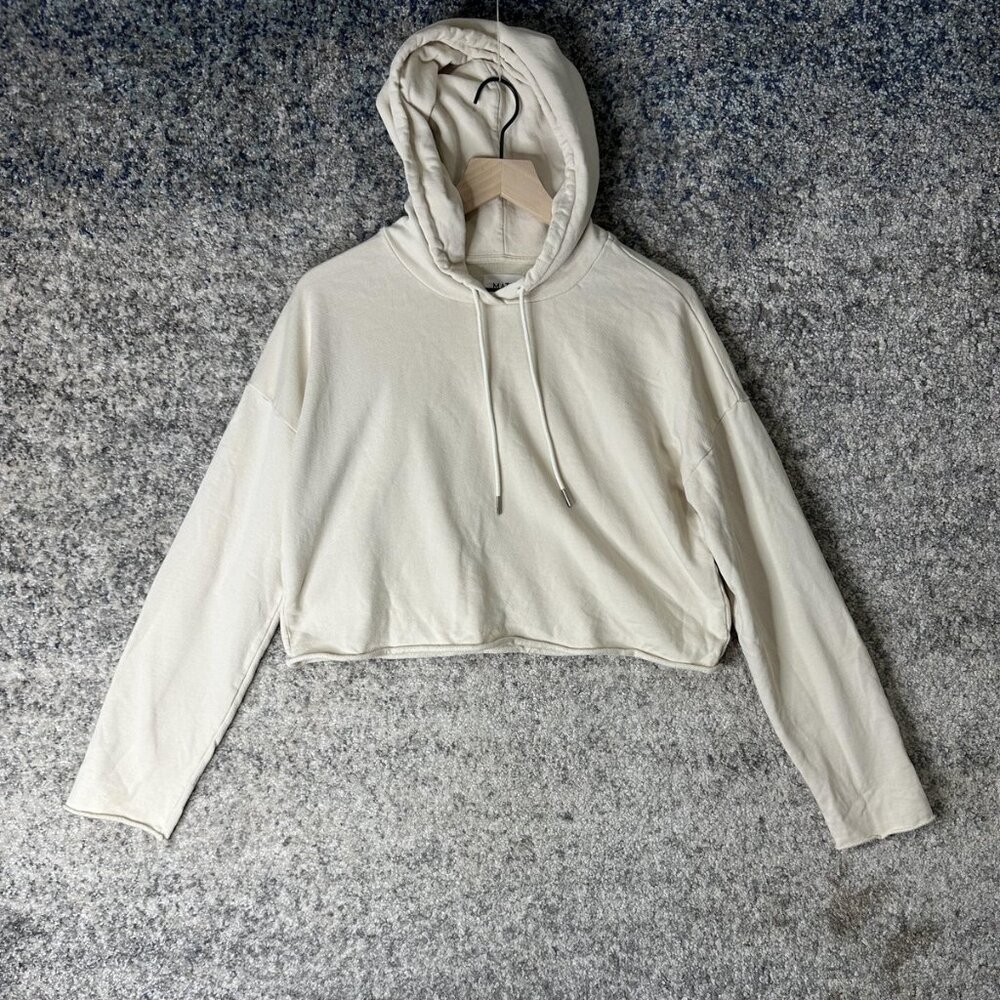 Mate Hoodie Womens Medium White Organic Cotton‎ Cropped Sweatshirt Pullover